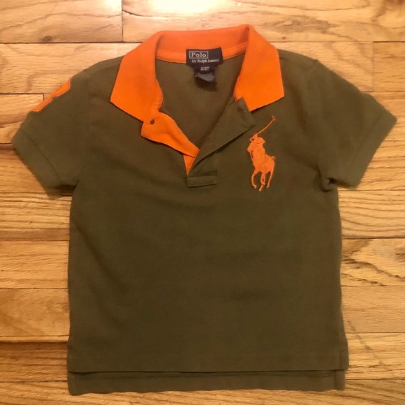 Polo by Ralph Lauren Olive green & orange polo, 2T - Picture 2 of 6
